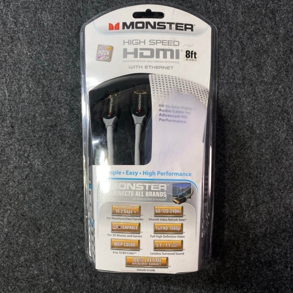 Monster HDMI Cable Unisex 8ft Black High Speed Ethernet 1080p MC JHIU HD-8 V3